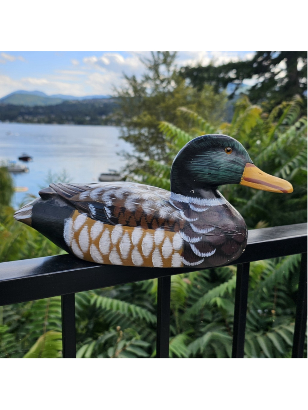 Hand Carved Wood Mallard Drake Duck Decoy Glass Eyes 12” Folk Art Decor